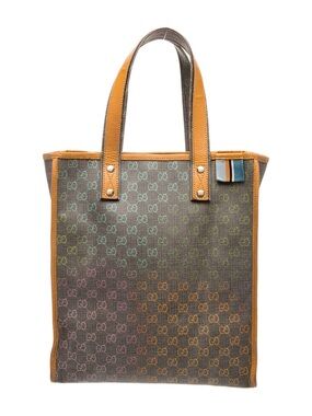 Gucci GG Supreme Multicolor Monogram Grey Canvas Tote Bag Leather Trim COA